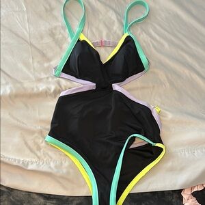 VS Monokini Cutout Black Swimsuit w/ Multicolor Accents. Super sexy. NWOT Small